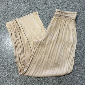 Rachel Zoe Pants Womens S 27x29 Satin Wide Leg Green Pull On Flowly Braided Tan